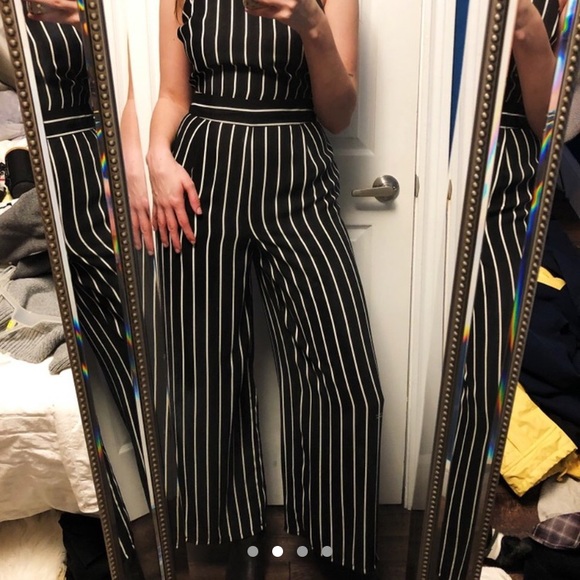 Black and white striped wide leg jumpsuit - Picture 3 of 3